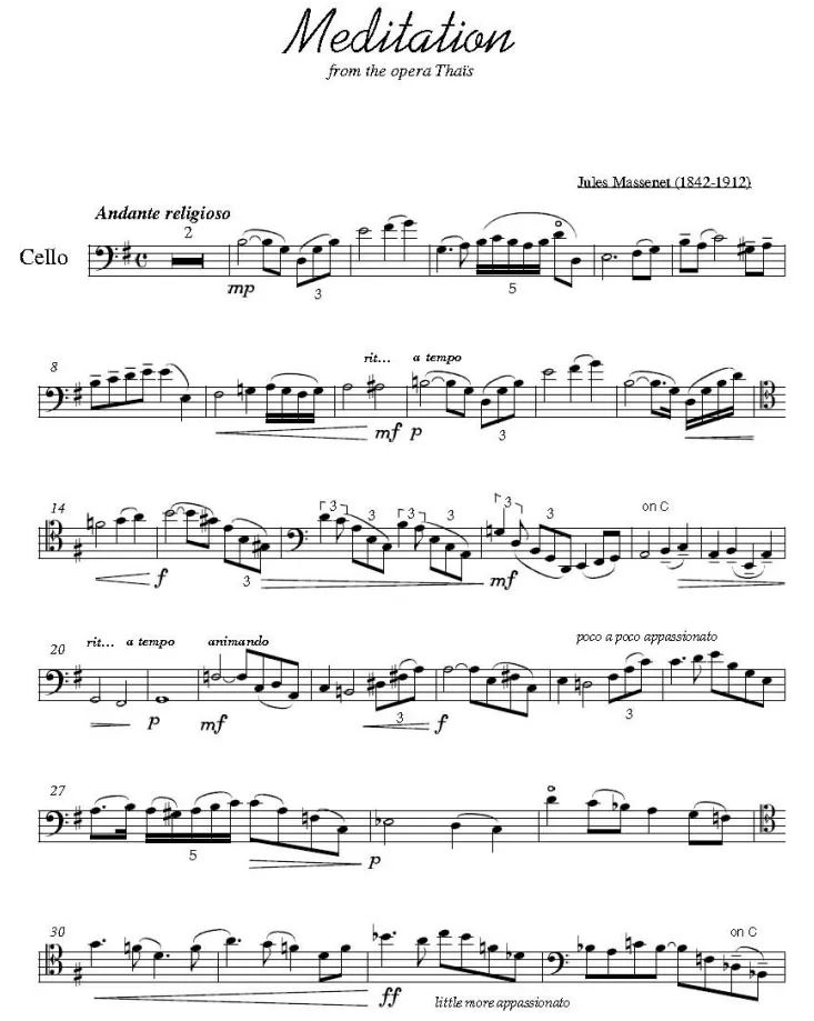 馬斯奈《沉思》大提琴曲譜